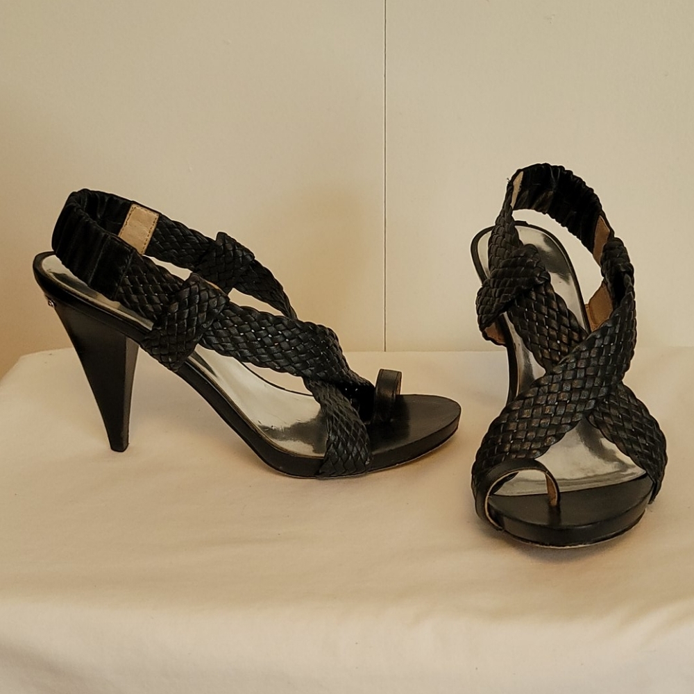 Michael Kors Black Leather Braided Criss-Cross Hee